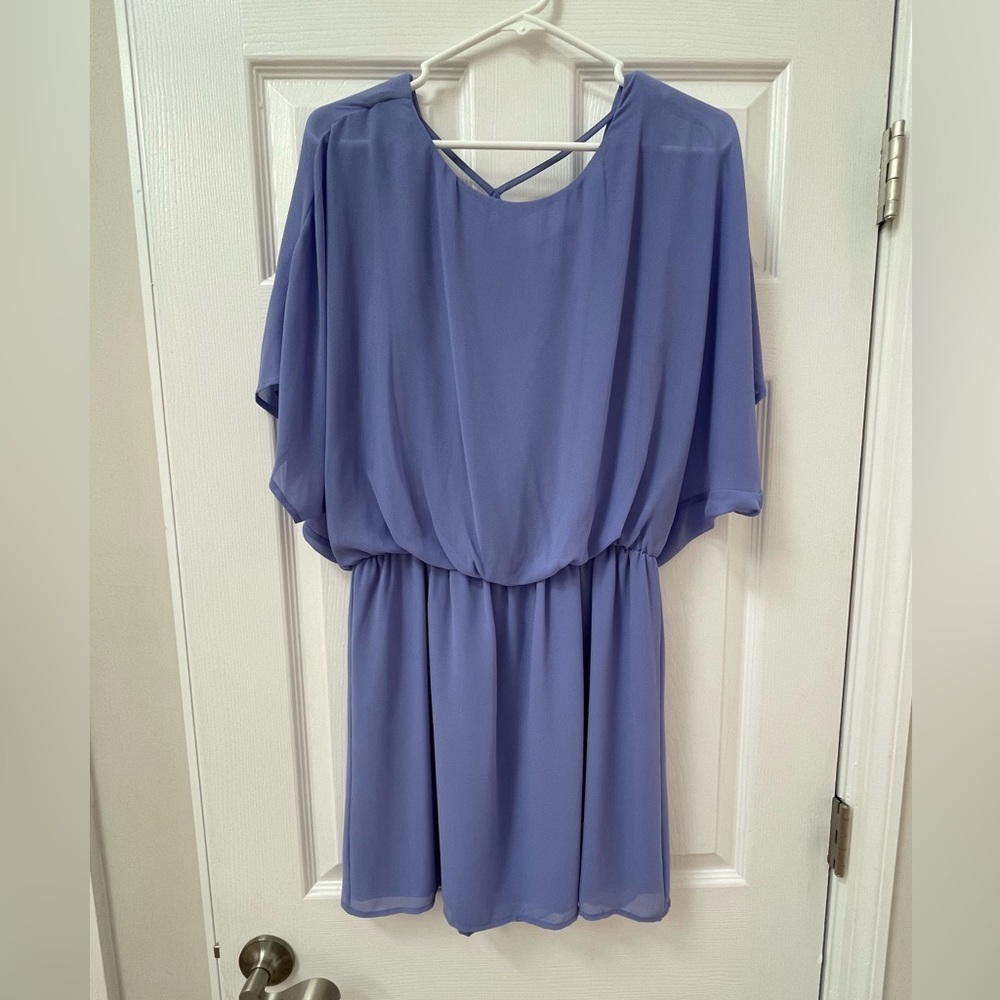 Lilac/periwinkle drapey dress with lower back.